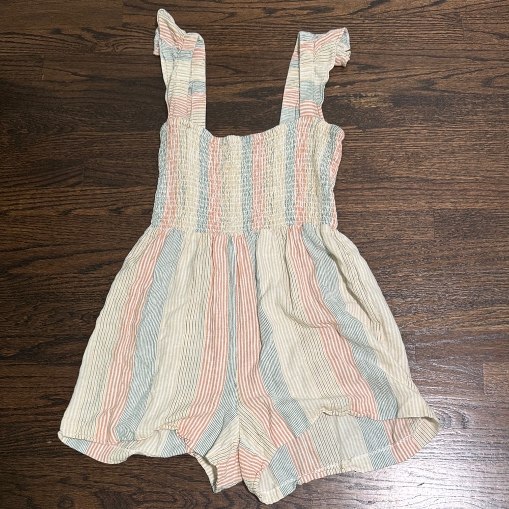Madewell Linen-Blend Lucie Smocked Romper in Stripe